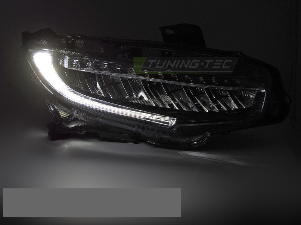 Honda Civic X Full LED frontlykter svart finish detaljbilde av lyktehus