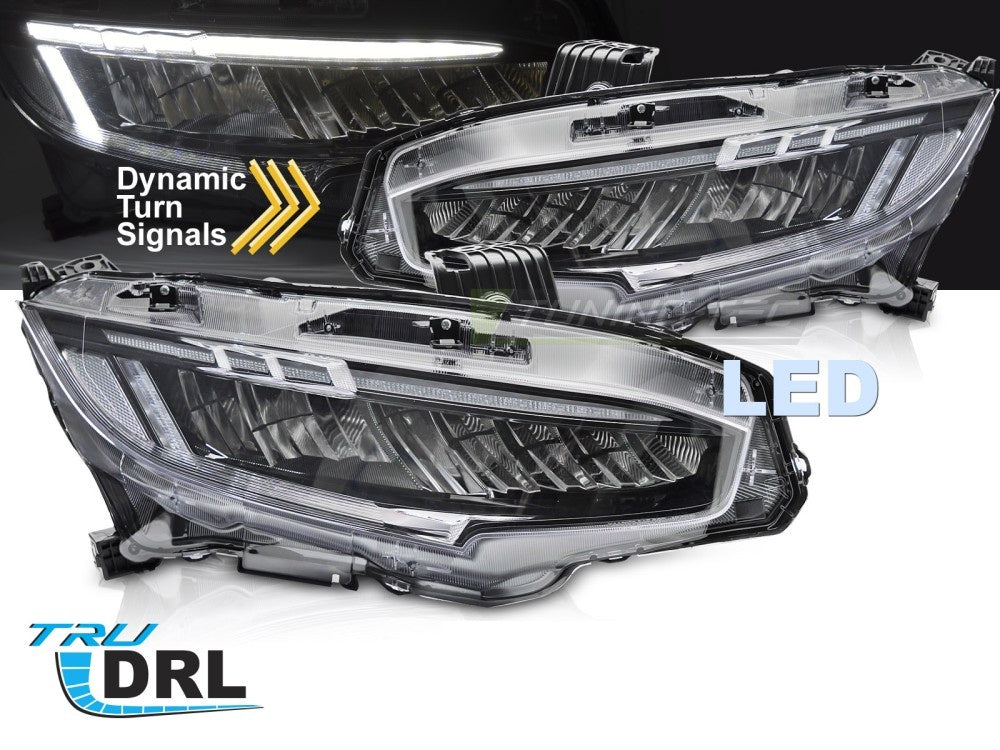 Full LED frontlykter i svart til Honda Civic X montert på bil