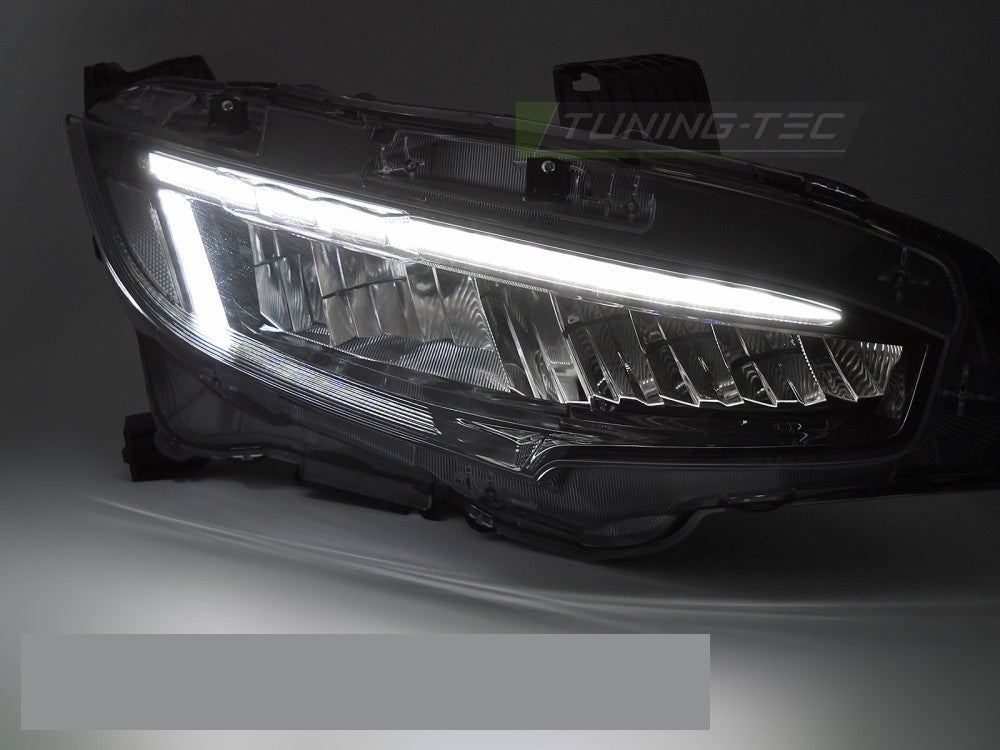 Honda Civic X LED frontlykter svart hus nærbilde av lysdesign