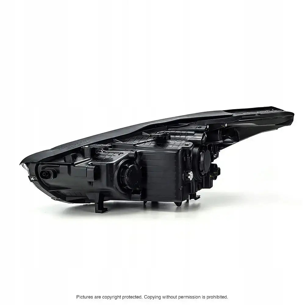 Headlamp Hyundai Santa Fe 12-15 LED H7/H7 sett bakfra med detaljerte tekniske komponenter.