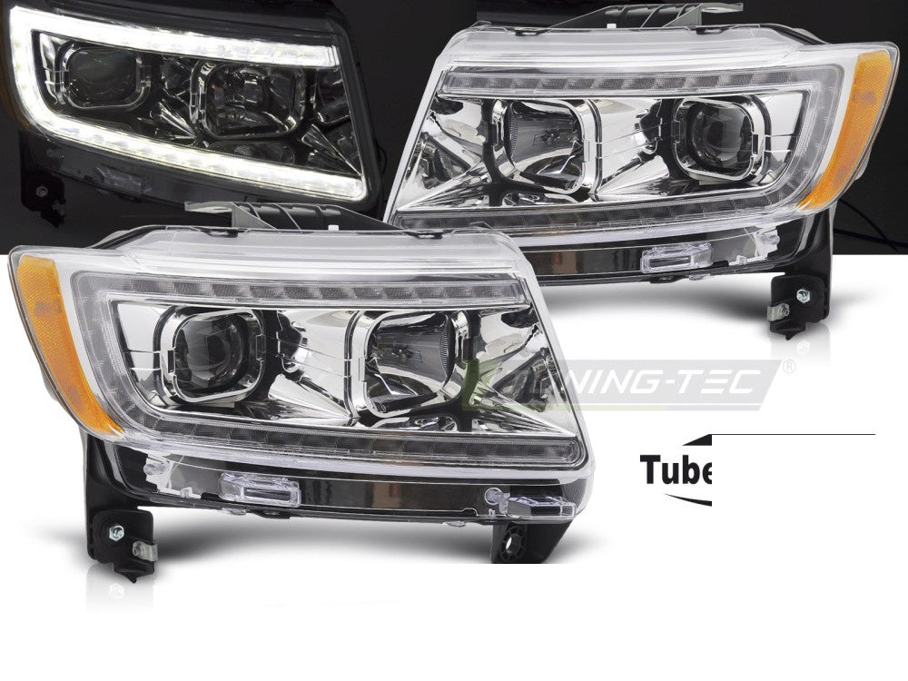 Tube light frontlykter med krom finish til Jeep Grand Cherokee WK2 nærbilde