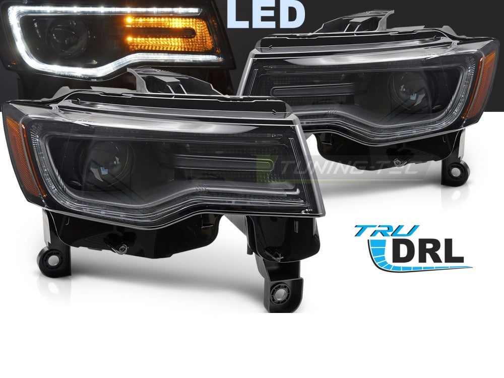 Frontlykter LED Jeep Grand Cherokee WK2 nærbilde av DRL dagkjørelys