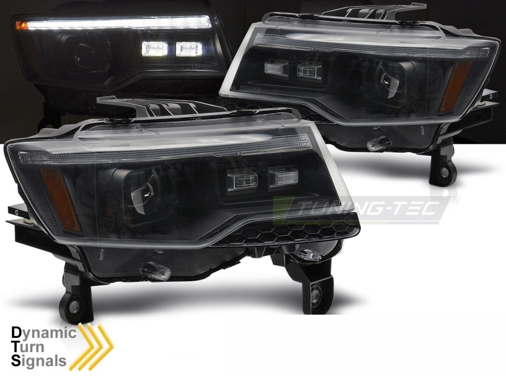 Sekvensielle frontlykter Jeep Grand Cherokee WK2 svart tube light nærbilde