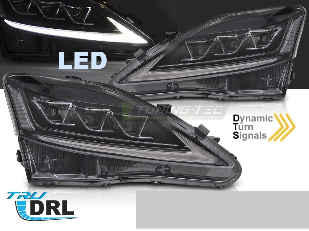 Frontlykter Lexus IS 2006–2013 Full LED svart hus sett forfra