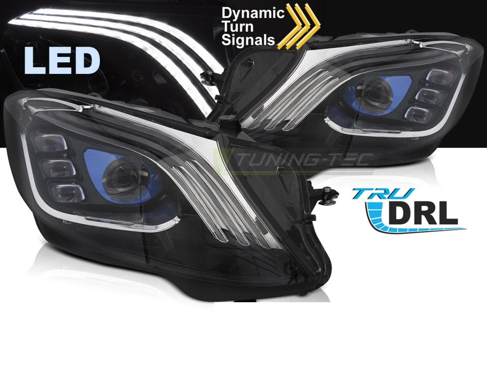 Mercedes W222 frontlykter Full LED svart finish nærbilde høyre side