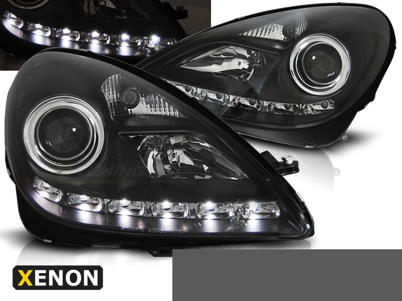 Xenon frontlykter med dagkjørelys Mercedes-Benz SLK R171 2004–2011 svart finish nærbilde
