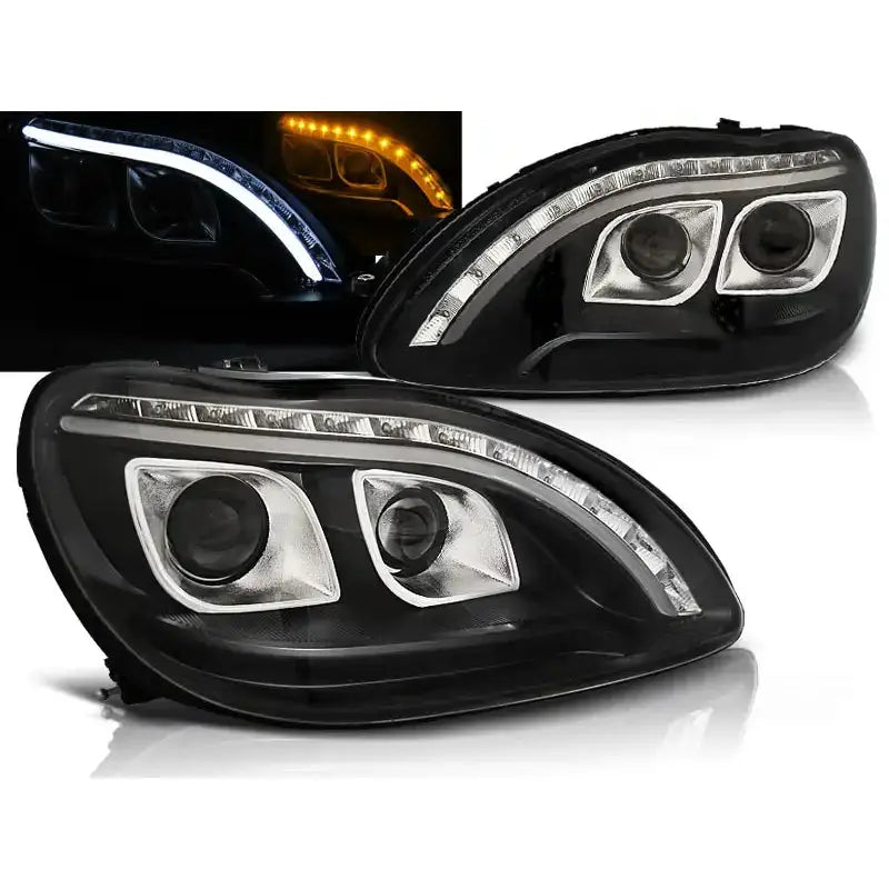 Frontlykter Mercedes W220 S-klasse 09.98-05.05 Daylight Black Led - 1