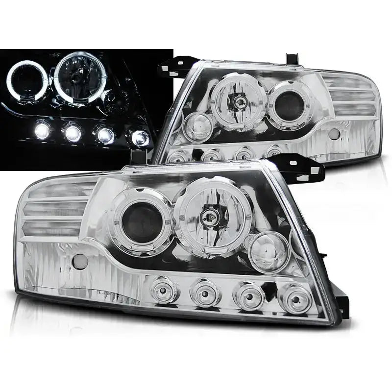 Frontlykter Mitsubishi Pajero V60 00-06 Angel Eyes Chrome - 1