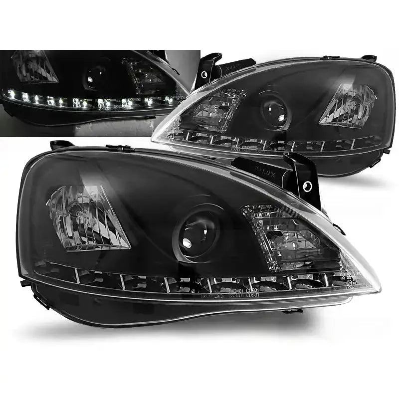 Frontlykter Opel Corsa c 11.00-09.06 Black Led