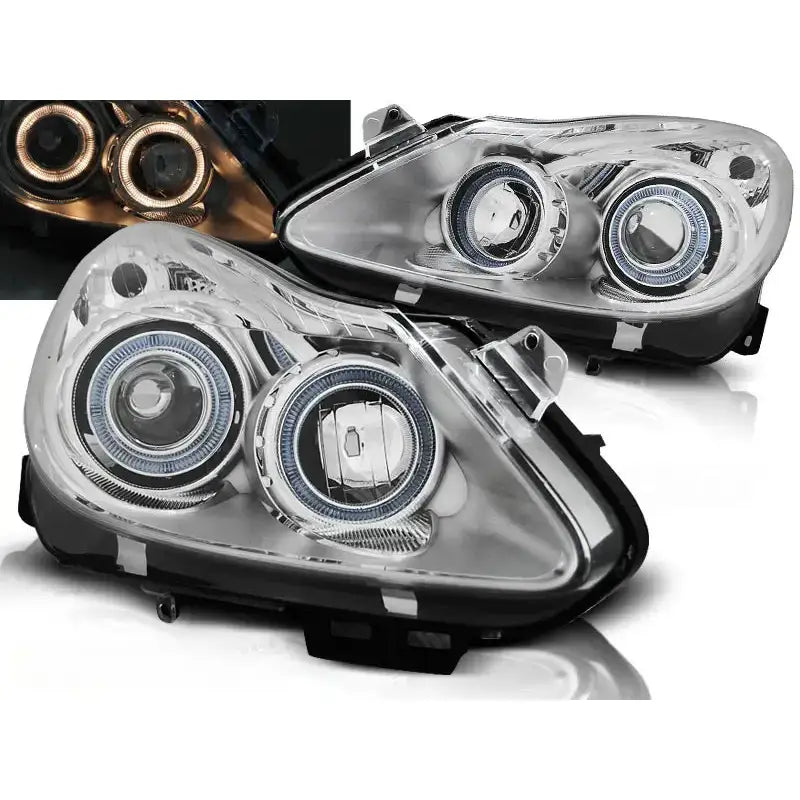 Frontlykter Opel Corsa d 04.06-11 Angel Eyes Chrome