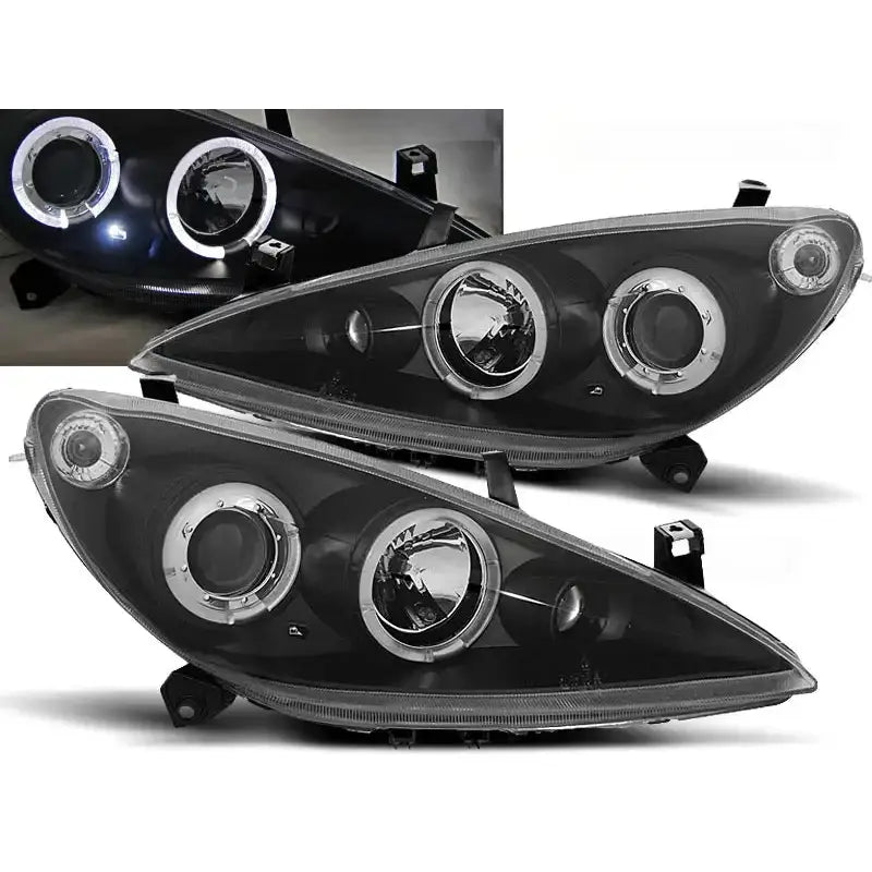 Frontlykter Peugeot 307 04.01-06.05 Angel Eyes Clearglass Black - 1