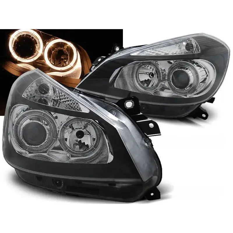 Frontlykter Renault Clio 3 05-09 Black Angel Eyes - 1