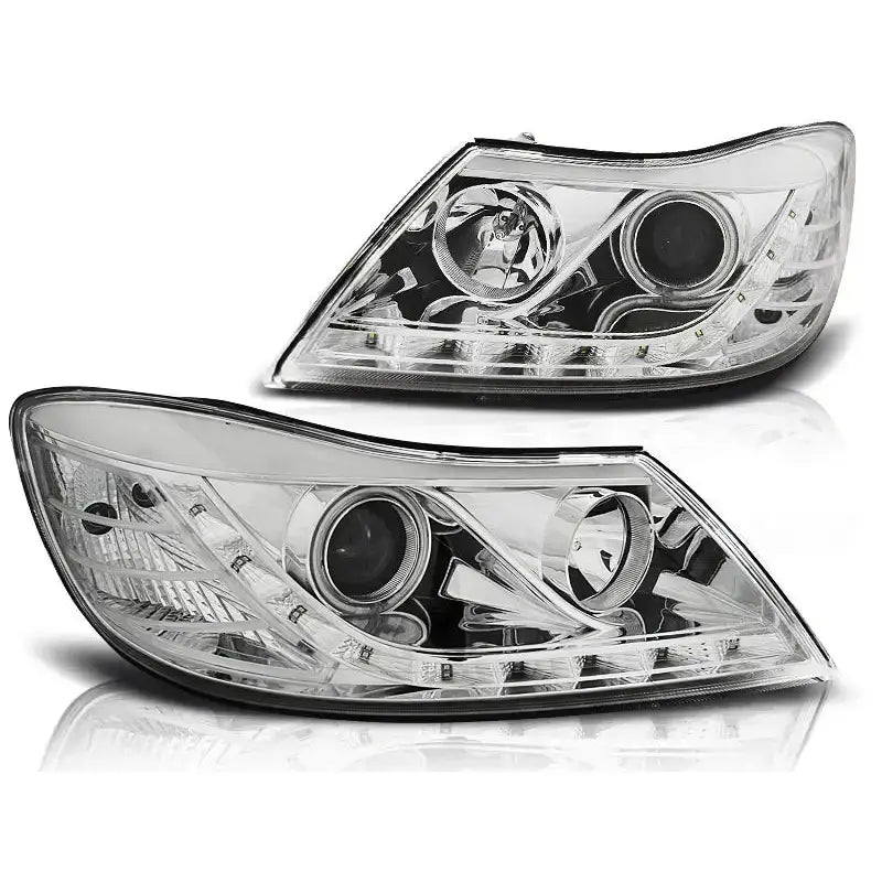 Frontlykter Skoda Octavia 09-12 Chrome Halo Rim And Led - 2