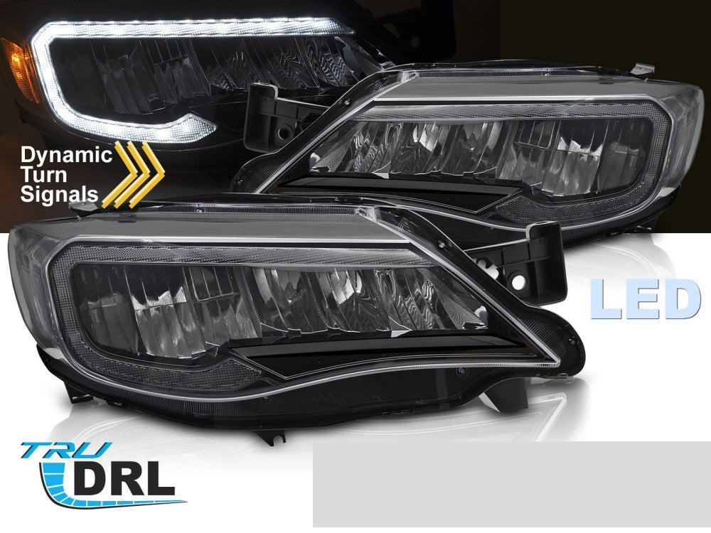LED tube light frontlykter til Subaru WRX svart finish nærbilde av lyssignatur