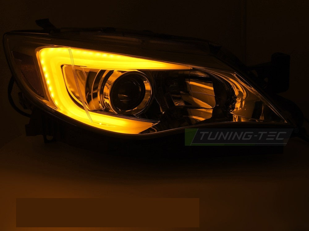 Frontlykter Subaru WRX 08-14 Tube Light krom montert visning
