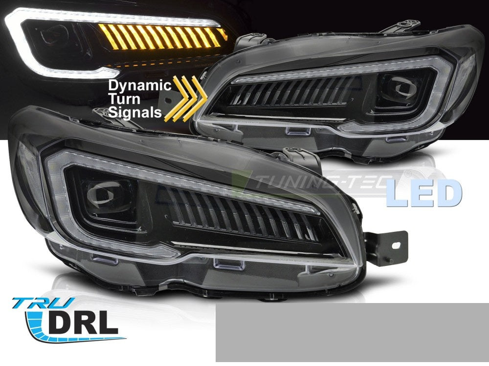 LED Tube frontlykter til Subaru WRX med svart innramming nærbilde