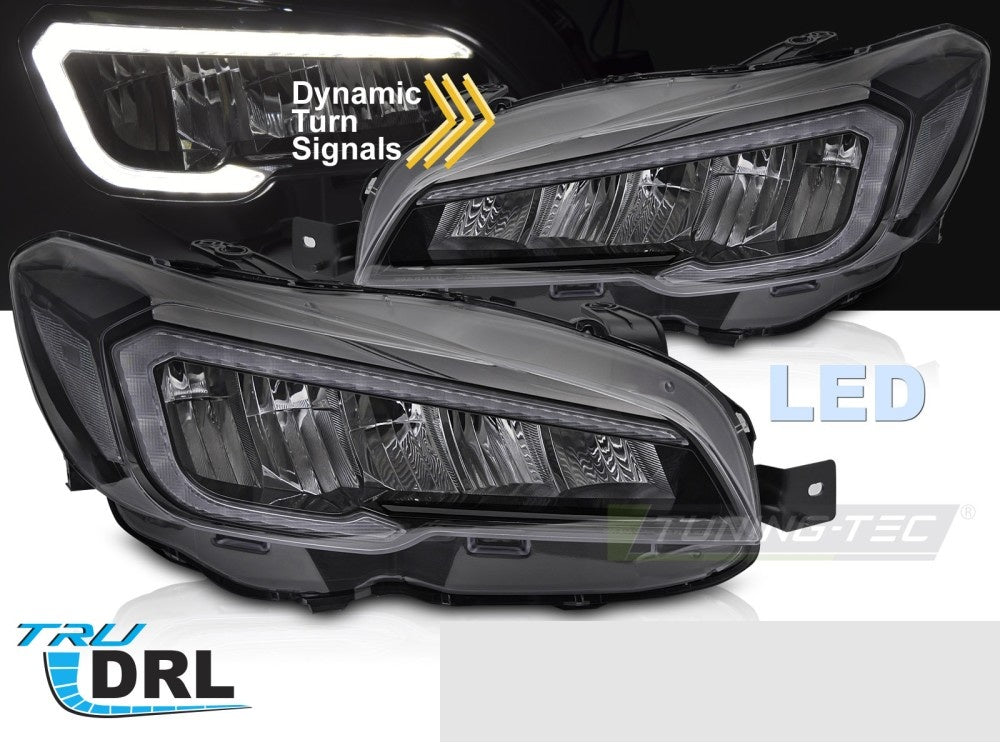 LED Tube frontlykter til Subaru WRX med svart innfatning nærbilde