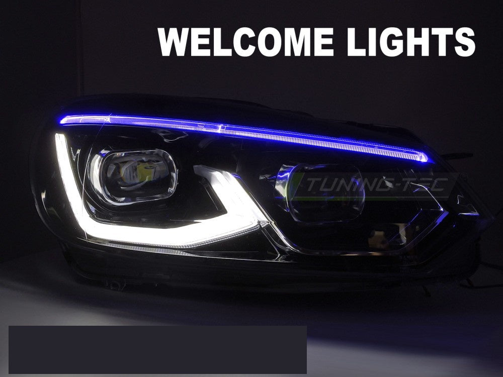 VW Golf 6 frontlykter LPVWW7 Full LED svart detaljbilde av lysenheter