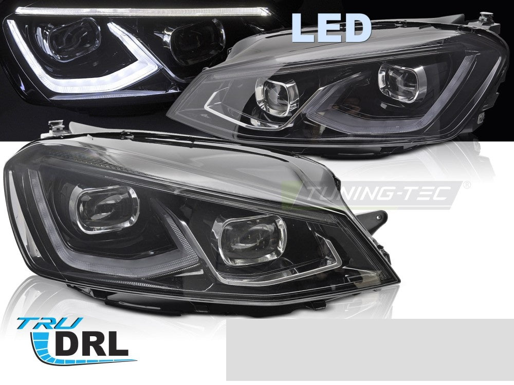 Volkswagen Golf 7 Full LED frontlykter svart finish nærbilde av LED-modul
