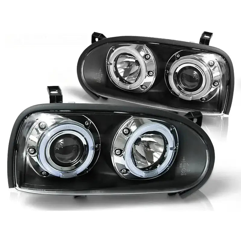 Frontlykter Vw Golf 3 09.91-08.97 Angel Eyes Black