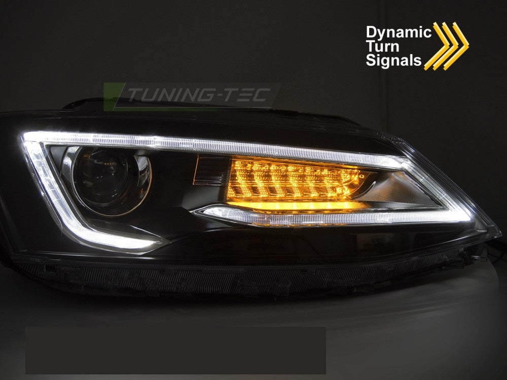 Volkswagen Jetta VI frontlykter Tube Light svart montert visning