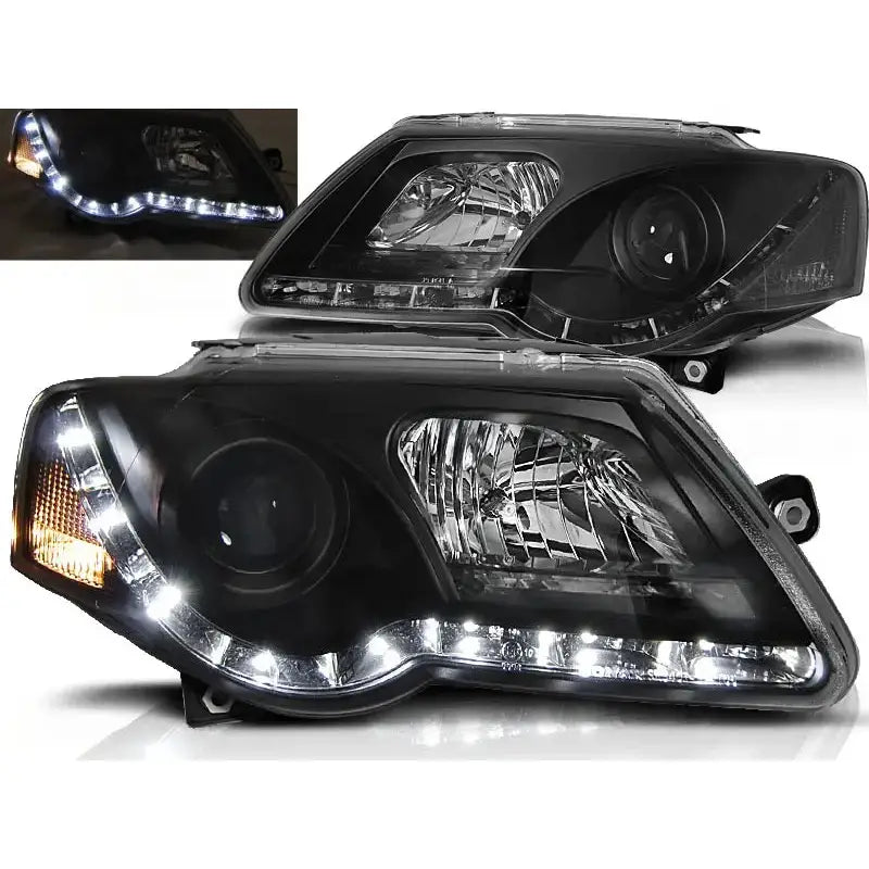 Frontlykter Vw Passat B6 3c 03.05-10 Daylight Black Led