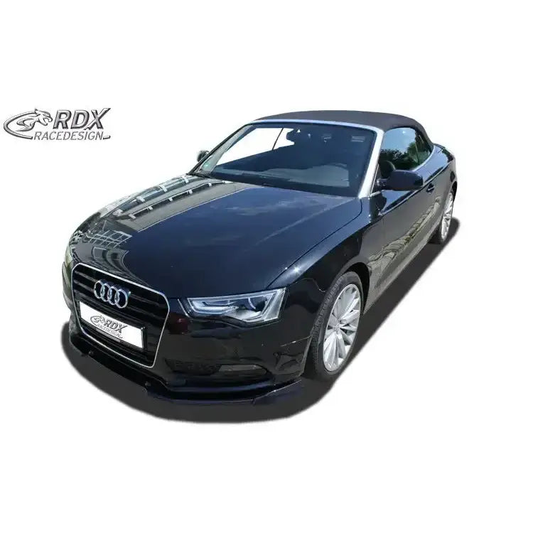 Frontspoiler Audi A5 11-16 Coupe cabriolet sett skrått forfra med kromdetaljer mot hvit bakgrunn.