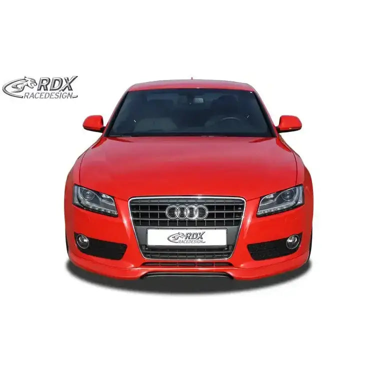 Frontsplitter på Audi A5 Coupe/Sportback med svart grill, kromdetaljer og RDX RACEDESIGN-logo foran.