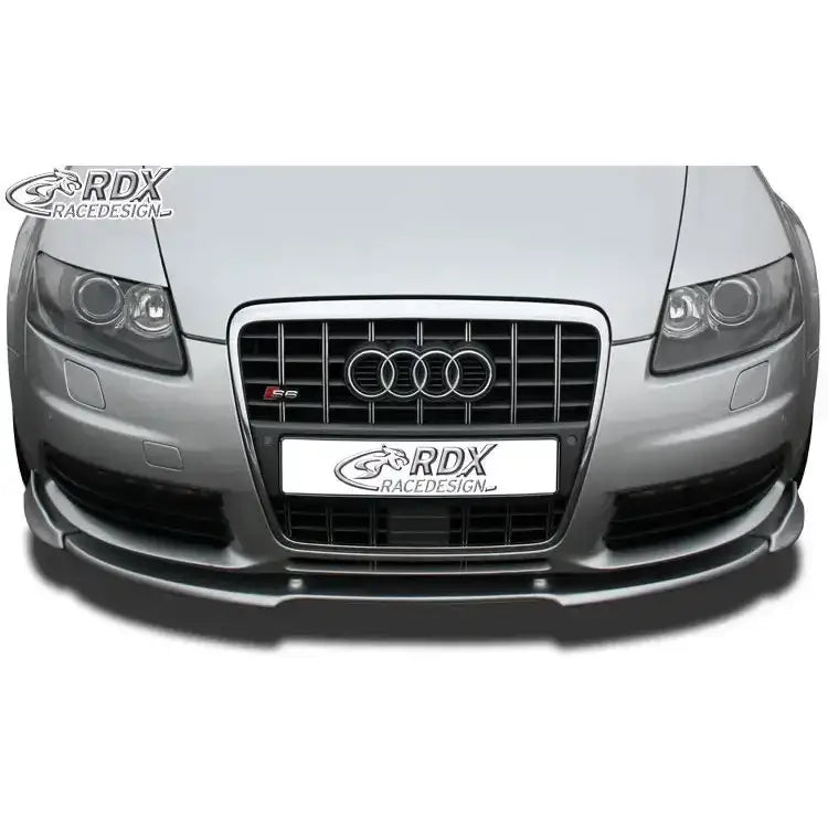 Frontspoiler Audi S6 4F med sort plastsplitter montert under støtfanger, RDX-logo på nummerskiltet.
