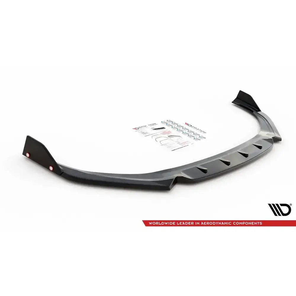 Front splitter til Hyundai I30 N Mk3 Facelift, sort plast med aerodynamiske kanter og monteringsdeler.