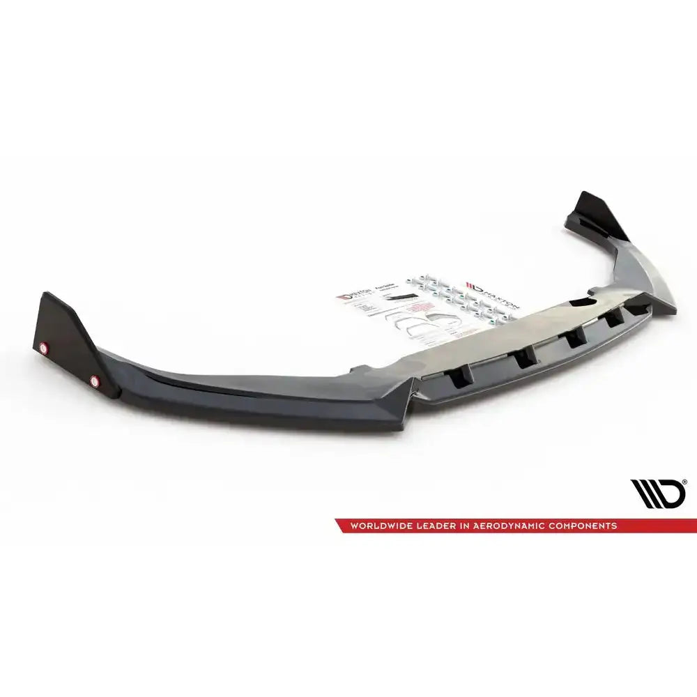 Frontleppe til Toyota GR Yaris Mk4 med flaps V.2, vist med monteringsutstyr og instruksjoner.