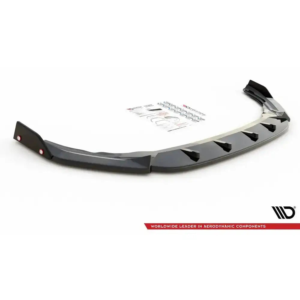 Front splitter til Volkswagen Golf R Mk8 V.2 sett ovenfra med monteringsutstyr og instruksjoner.