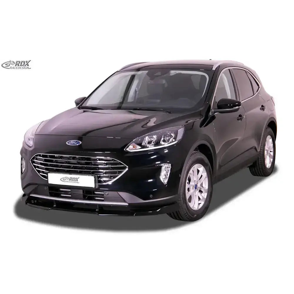 Frontspoiler Ford Kuga 3 Vario X montert på sort SUV med kromgrill og LED-frontlykter mot hvit bakgrunn.