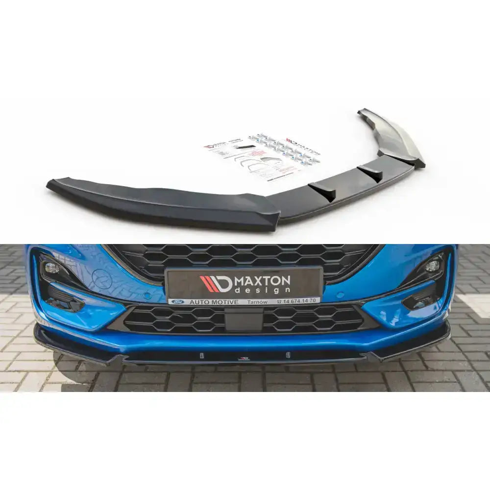Frontleppe til Ford Puma St-Line, sort plast med monteringsutstyr, vist på blå bil forfra.