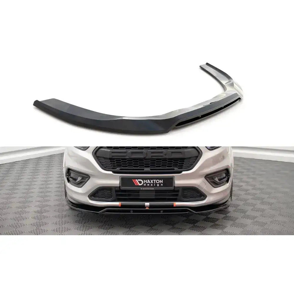 Frontleppe til Ford Transit Custom ST-Line Mk1 Facelift 17-, sort plast med aerodynamisk design montert på bil.