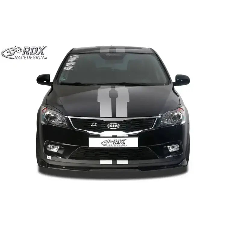 Frontleppe Kia Ceed 09-12 Vario X på sort bil med grå racingstriper og RDX RACEDESIGN-logo på skiltet.