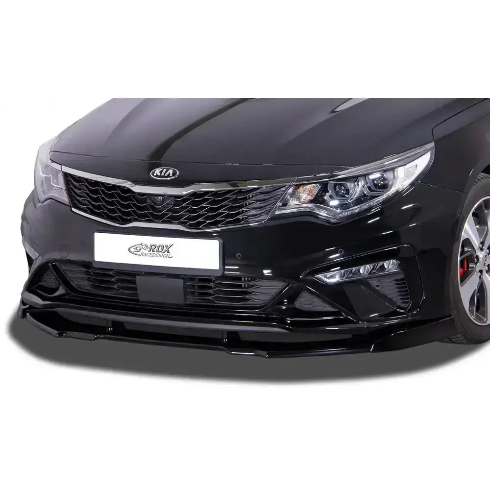 Frontleppe til Kia Optima JF 18- i sort plast, sett skrått forfra med grill og frontlykter.