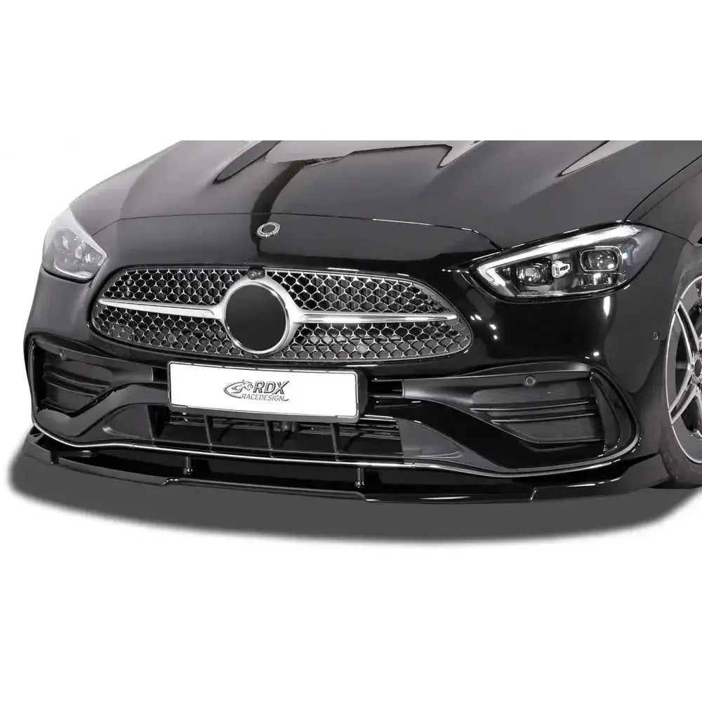 Frontleppe Mercedes C-Klasse W206 AMG-Line, sort med sølv grill og mørk spoiler sett forfra.