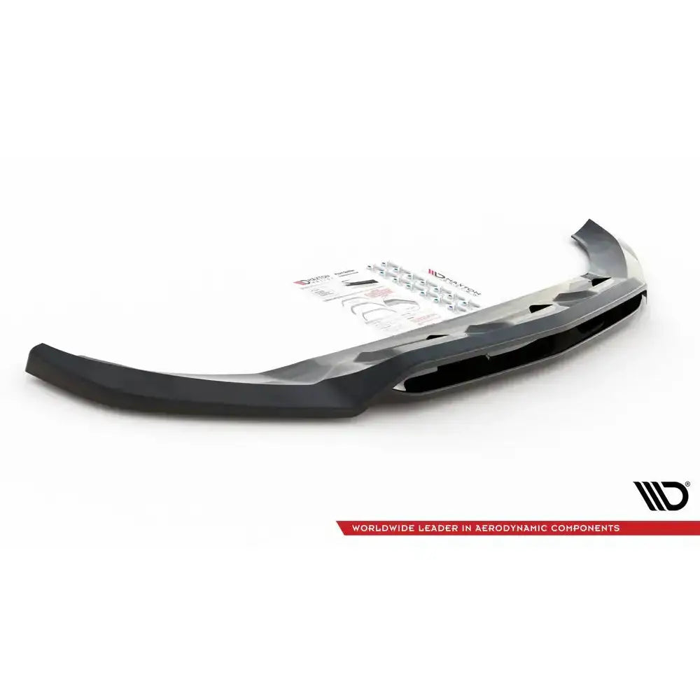 Front lip til Mercedes GLC Coupe AMG-Line C253, sort plast med monteringsutstyr og instruksjoner bak.