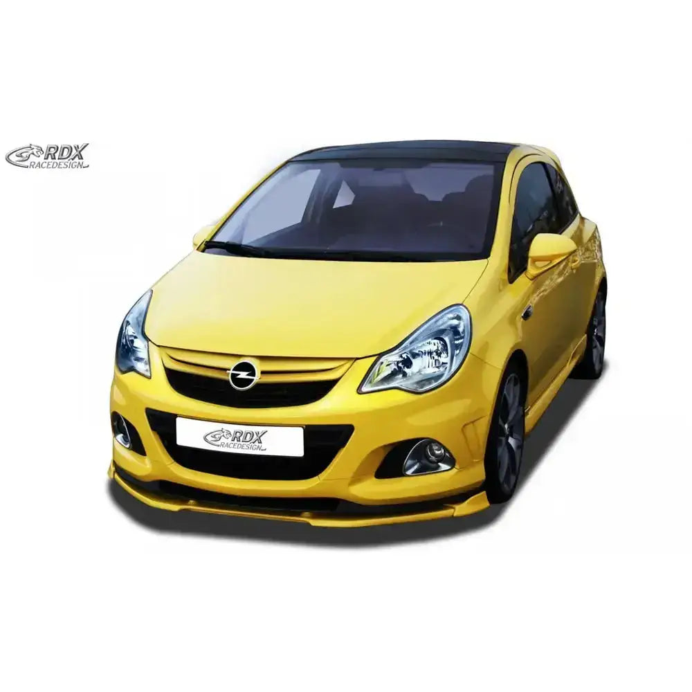 Frontspoiler Opel Corsa D facelift Nuerburgring Edition med sorte detaljer og mørke felger.