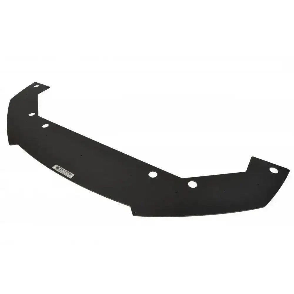 Front splitter til Toyota GT86 racing, sort plate med hull og metallskilt med logo, skrå vinkel.