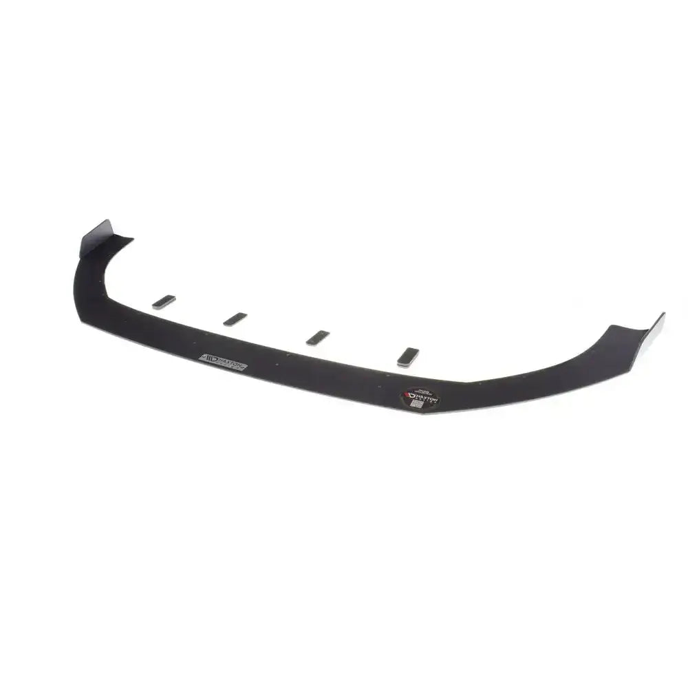 Front splitter Racing V.2 Audi Rs3 8V, svart buet bilkomponent med logoer sett ovenfra.