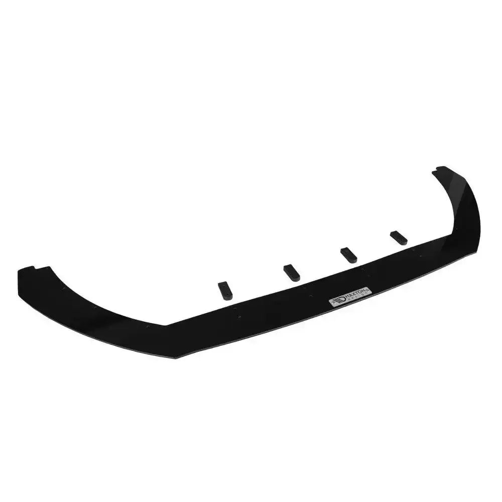 Frontspoiler Racing V.2 til Ford Fiesta MK8 ST, sort med metallogo og fire fester, sett skrått ovenfra.