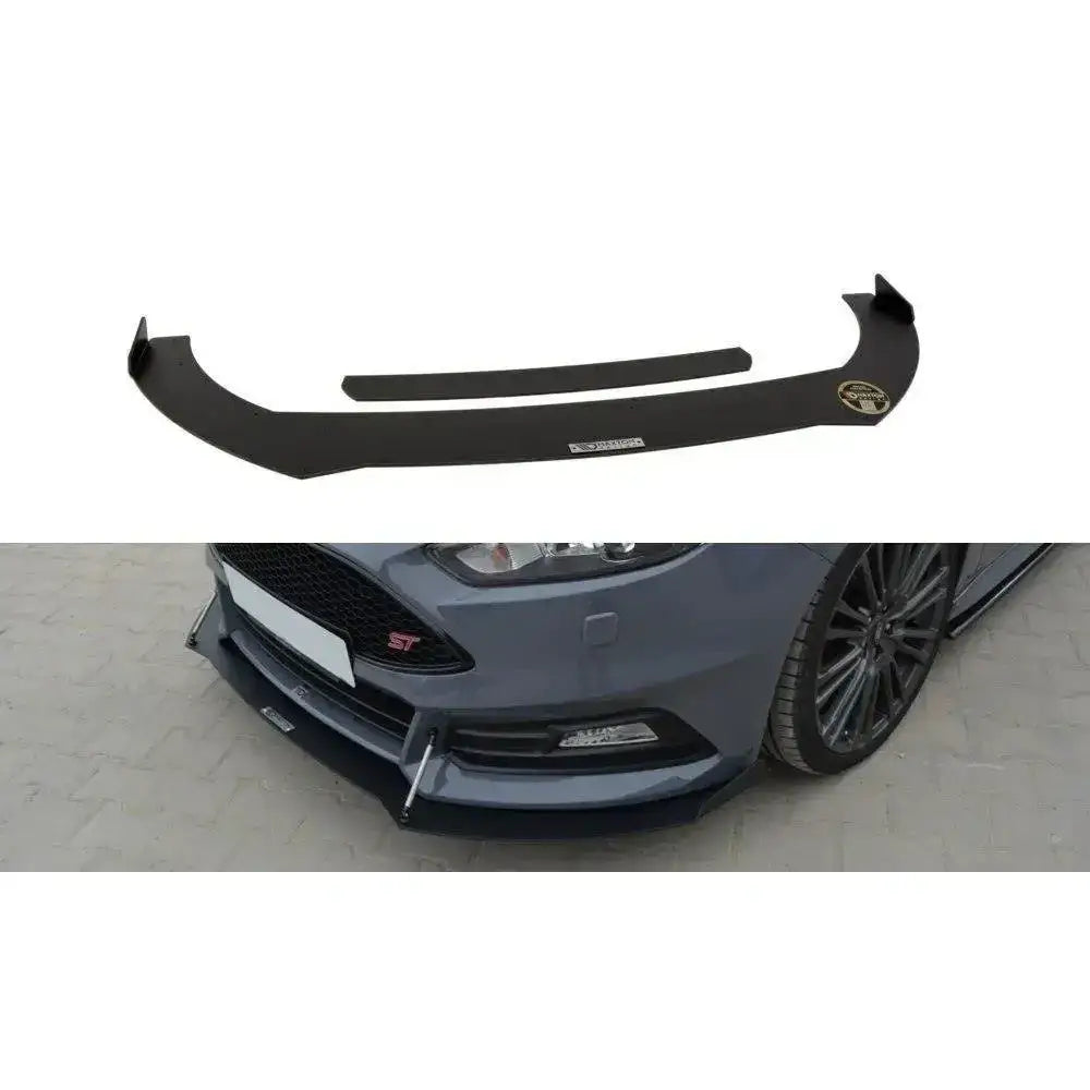 Frontleppe Racing V.2 Ford Focus 3 St facelift i sort plast sett fra skrå vinkel med synlige festepunkter.