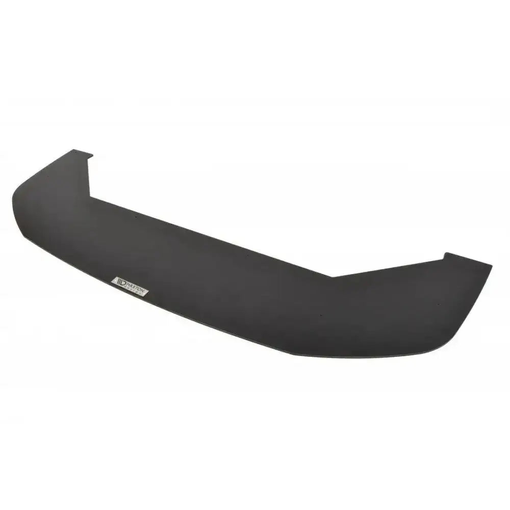 Frontspoiler Racing V.2 Mitsubishi Lancer Evo X sett ovenfra i matt svart plast med merke på hvit bakgrunn.