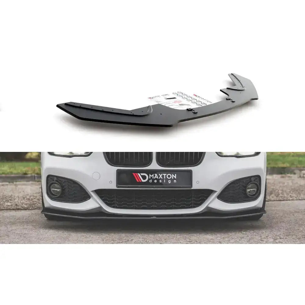 Frontleppe Racing V.3 til BMW 1 F20 M-Pack Facelift, vist montert på hvit bil og alene på hvit bakgrunn.