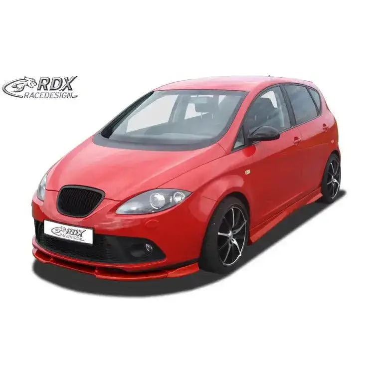 Front lip på Seat Altea 04-15 5P FR Vario X, rød bil med senket understell og svartfelger.