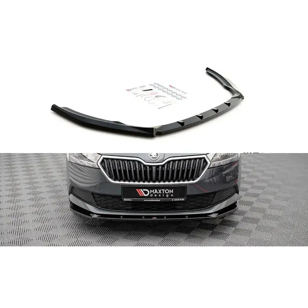 Frontleppe til Skoda Fabia Mk3 Facelift 19-, sort plastspoiler med monteringsdeler og veiledning.
