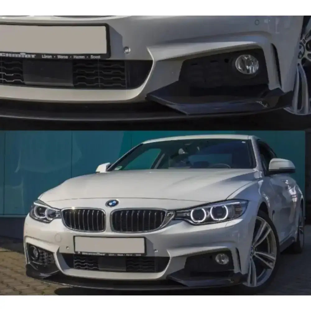Frontleppe Sport-Performance til BMW 4 F32 F33 F36 i sort matt montert på hvit bil med M-Pakke.