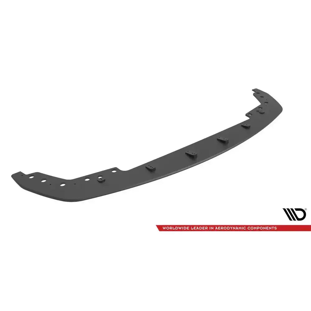 Front splitter til BMW 3 Serie M-Pack G20/G21, sort plast med monteringshull, sett skrått ovenfra.